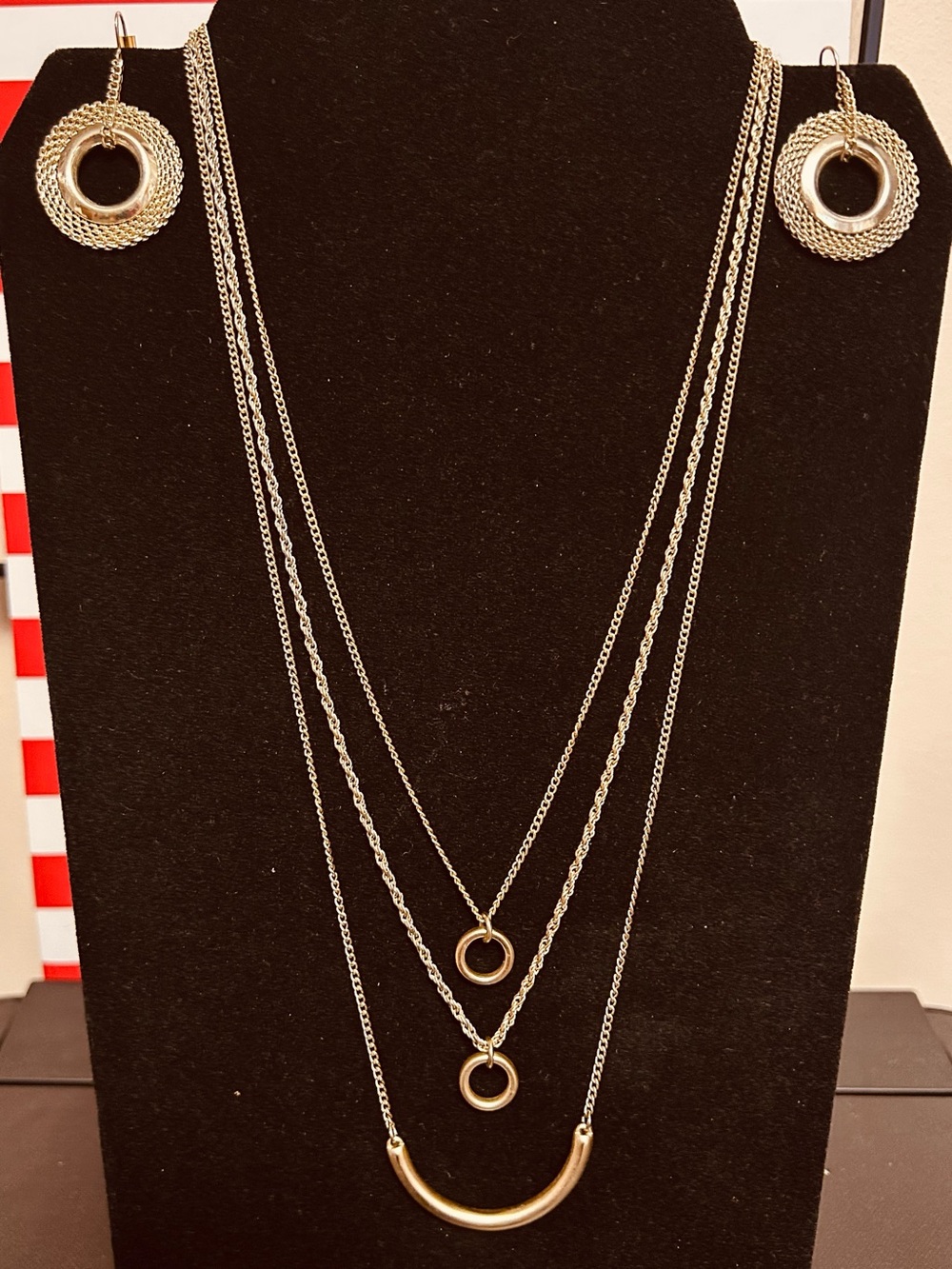 Multi Strand Necklace and Earrings Gold Tone